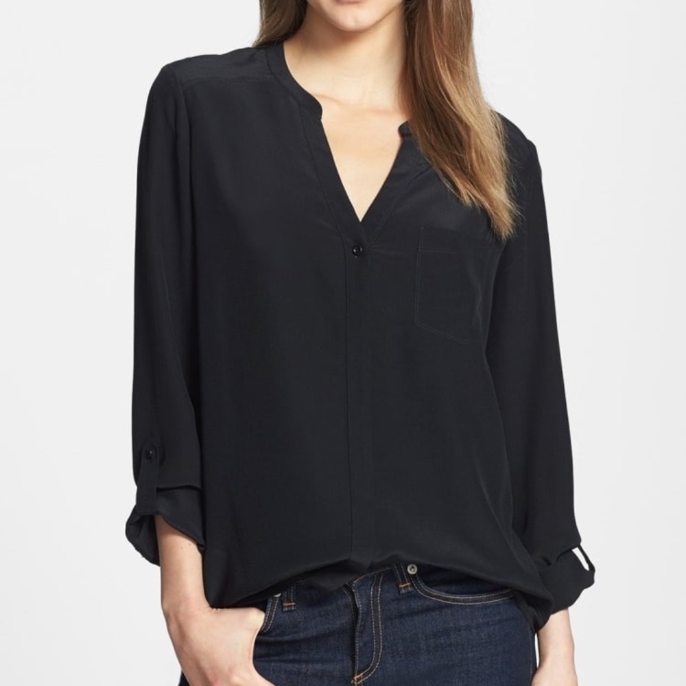Collarless Silk Blouse